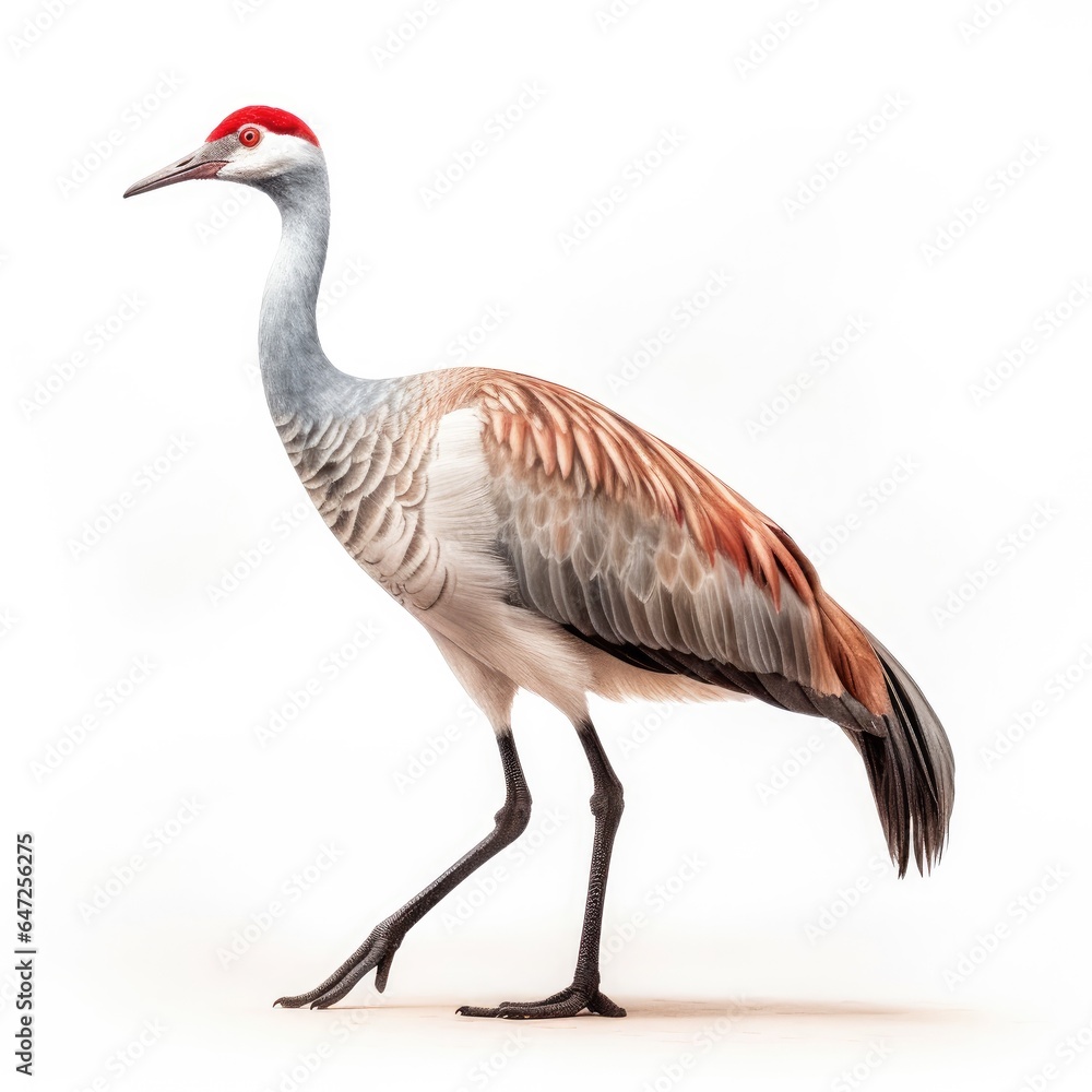 Fototapeta premium Sandhill crane bird isolated on white background.