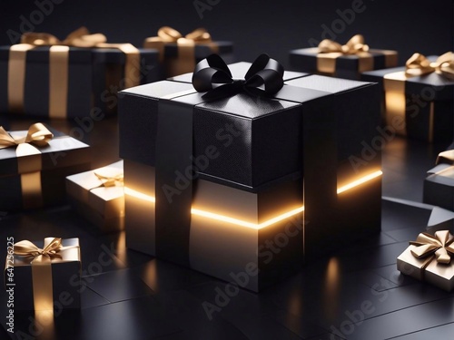 gift boxes in the city Black Friday  Cinematic daylight generative ai illustration art
