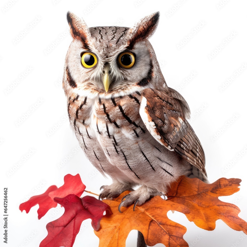 Obraz premium Whiskered screech-owl bird isolated on white background.