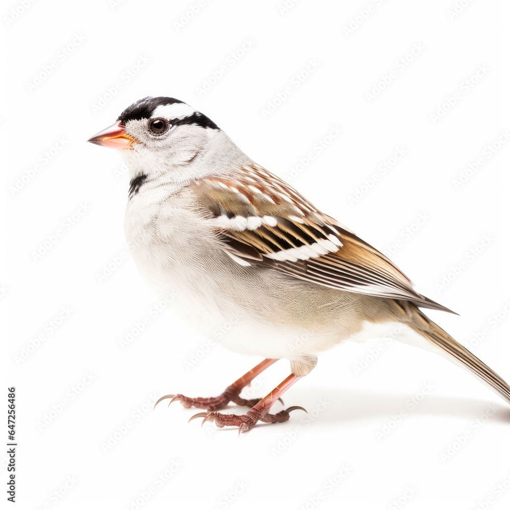 White-crowned sparrow bird isolated on white background. White-crowned sparrow bird isolated on white background.