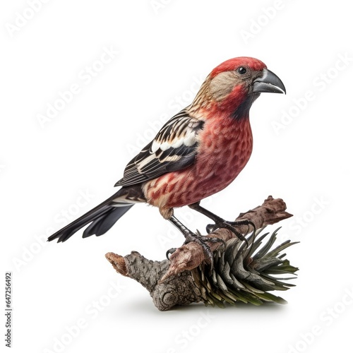 White-winged crossbill bird isolated on white background.