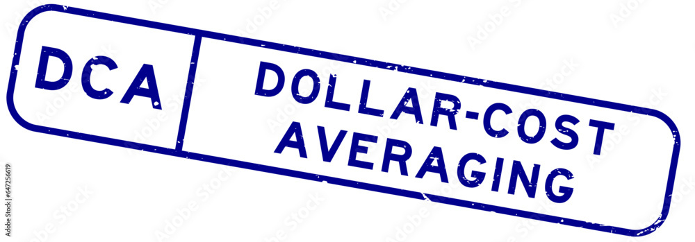 Grunge blue DCA dollar-cost averaging word square rubber seal stamp on white background