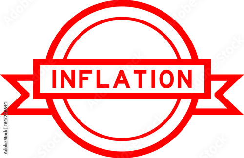 Vintage red color round label banner with word inflation on white background