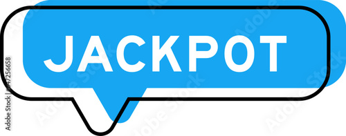 Speech banner and blue shade with word jackpot on white background