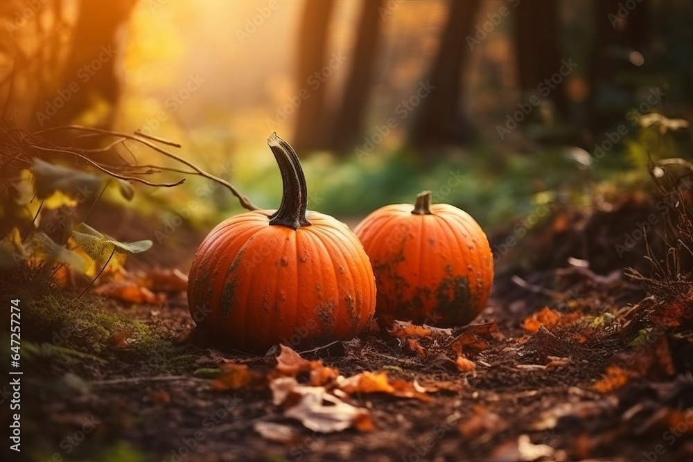 pumpkin in the garden. Generative AI pumpkin in the garden. Generative AI