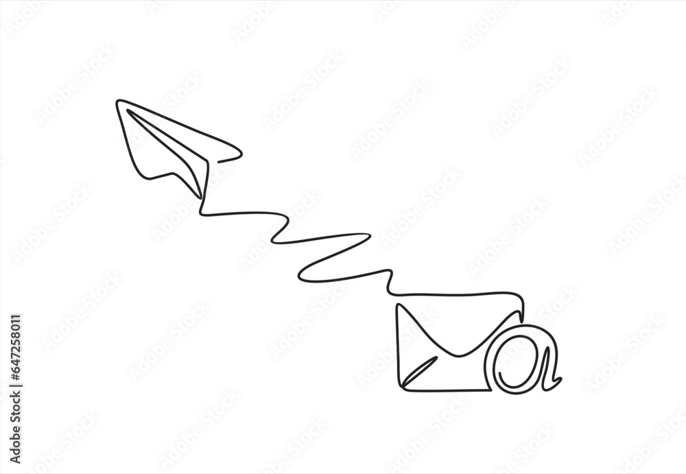 Mail Main Line Drawing continuous one line drawing of Email message post letter send ...