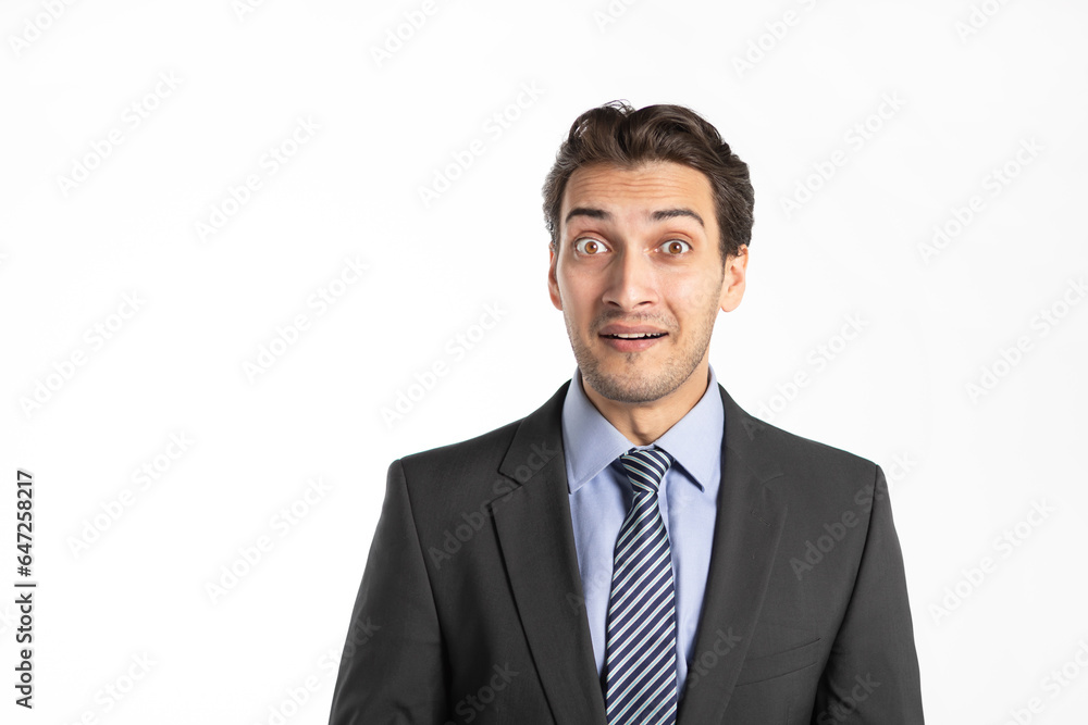 Handsome smiling businessman in black suit isolated on white background Handsome smiling businessman in black suit isolated on white background