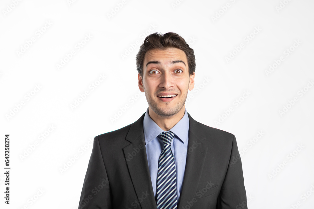 Handsome smiling businessman in black suit isolated on white background Handsome smiling businessman in black suit isolated on white background