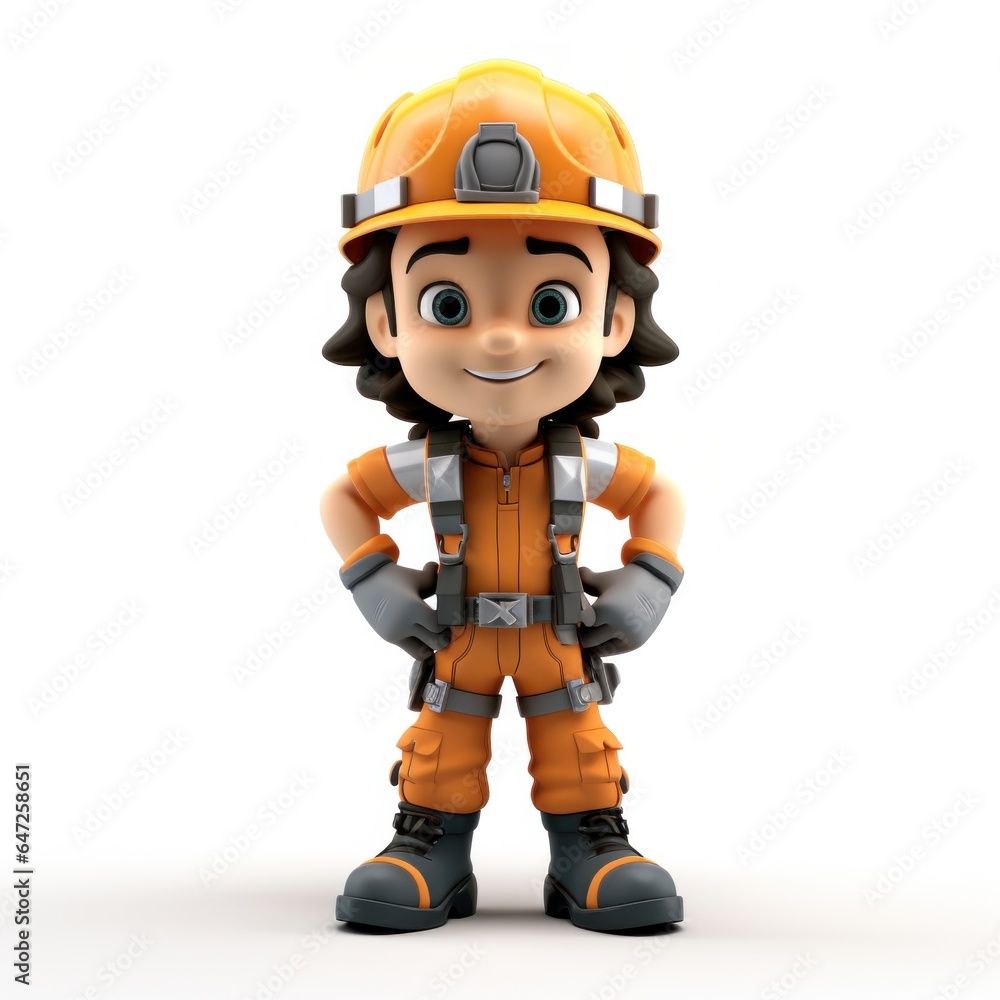 3D guy, cartoon boy dressed in construction uniform with hard hat. 3D guy, cartoon boy dressed in construction uniform with hard hat.