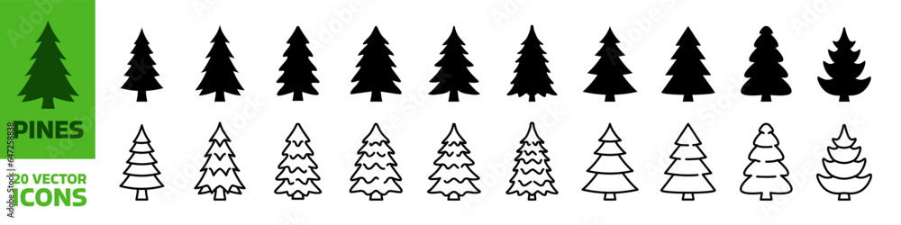 Pine icon set. Fir tree vector set. - obrazy, fototapety, plakaty 