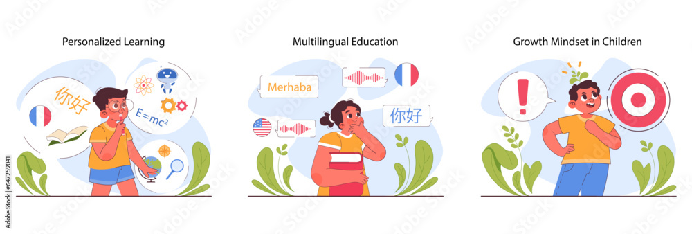 Child cognitive development set. Process of kids intelligence, creativity Child cognitive development set. Process of kids intelligence, creativity