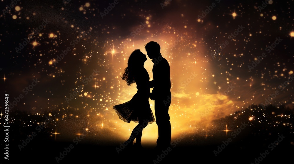 Silhouette of Lovers with background of beautiful sunset Silhouette of Lovers with background of beautiful sunset