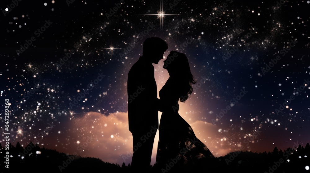 Silhouette of Lovers with background of beautiful sunset Silhouette of Lovers with background of beautiful sunset