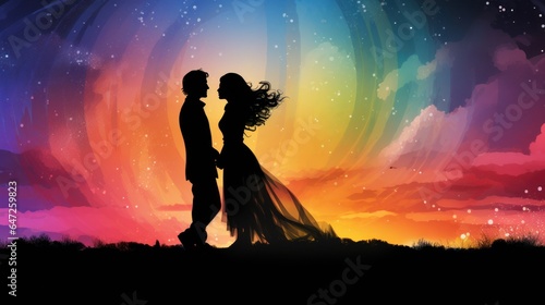 Silhouette of Lovers with background of beautiful sunset