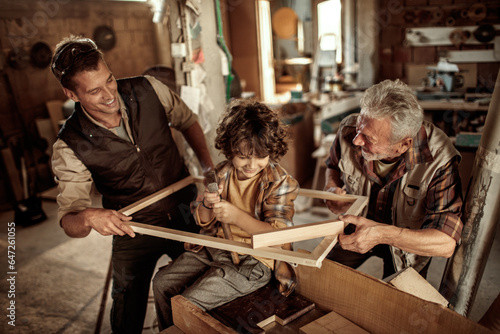 Three Generations in Carpentry: Son, Father, Grandfather