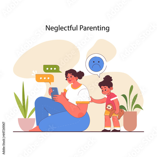 Uninvolved or neglectful parenting style. Mom showing a lack of parental