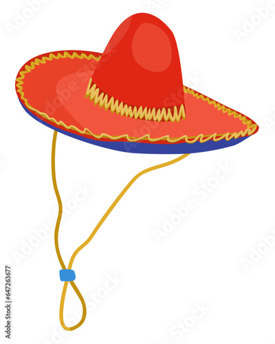 Sombrero. Mexican bright hat. Vector isolated illustration.