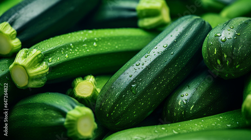 Pile of fresh zucchini on a farmer´s market. Natural, delicious food background.