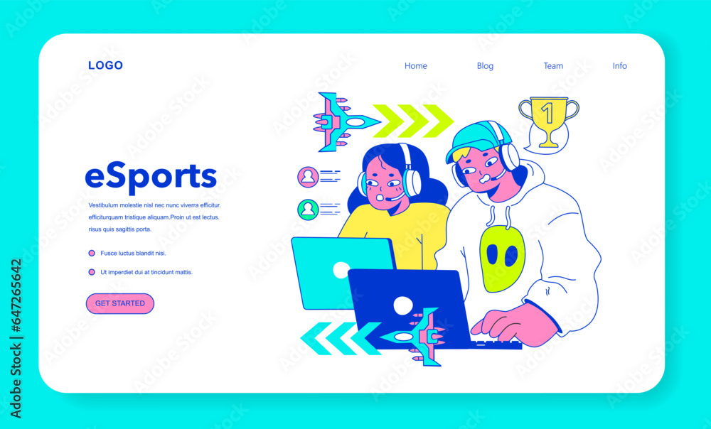 E-sports player web banner or landing page. Character playing video games E-sports player web banner or landing page. Character playing video games