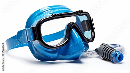 Blue Diving Mask and Snorkel Isolated on White Background