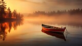 Boat on the lake at morning fog