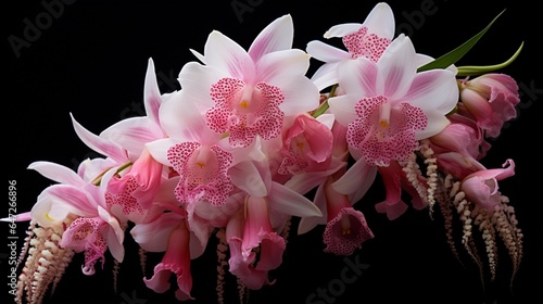 Boat orchid flower spike with pink flowers  close-up