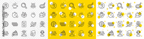 Outline Heart, Research and Armed robbery line icons pack for web with Coffee cup, Bitcoin project, Idea line icon. Timer, Ram, No hearing pictogram icon. Ole chant, Leaf, Consultant. Vector