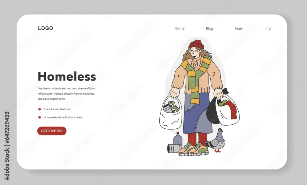 Homeless character. Female beggar wearing ragged and dirty clothes. Homeless character. Female beggar wearing ragged and dirty clothes.