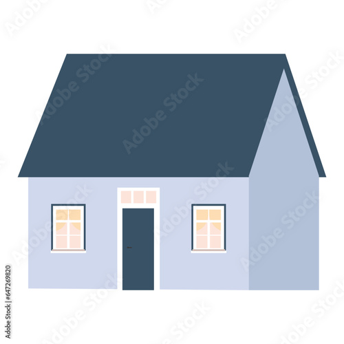 Urban architecture - a small European two-story house in perspective. With door, windows and roof. Flat illustration, vector illustration template	
