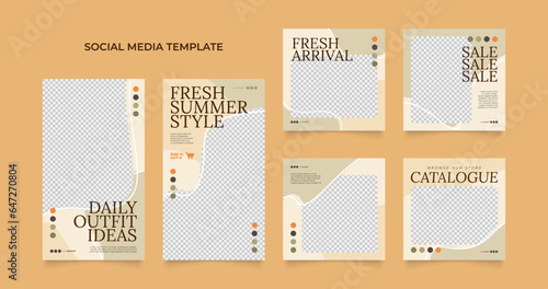 social media template banner blog fashion sale promotion. fully editable instagram and facebook square post frame puzzle organic sale poster. fresh brown beige element shape vector background
