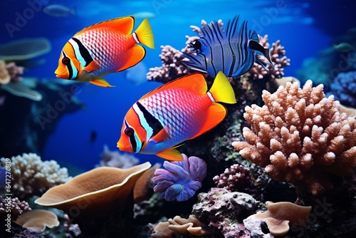Coral fishes thrive in the deep blues of Egypt's underwater world. Generative AI