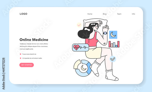 Health tracker web banner or landing page. Character using smart electronic