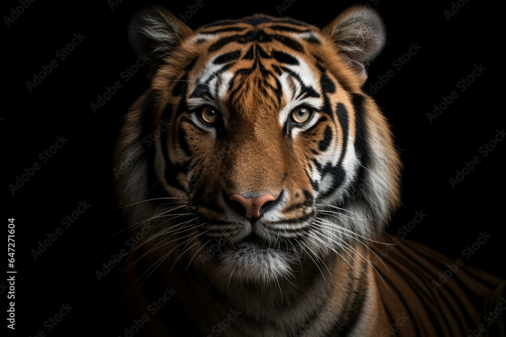 Tiger staring at camera against a plain background. Generative AI