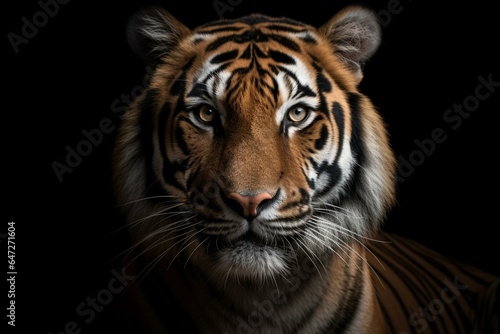 Tiger staring at camera against a plain background. Generative AI © Quinlan