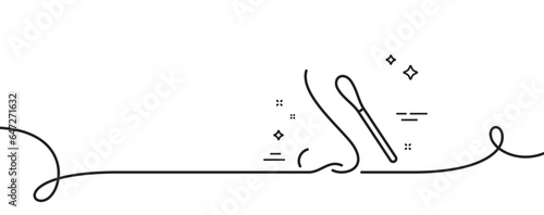 Nasal swab test line icon. Continuous one line with curl. Nose with cotton swab sign. Coronavirus testing symbol. Nasal test single outline ribbon. Loop curve pattern. Vector