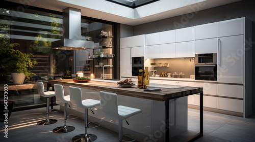 Modern kitchen with bar stools