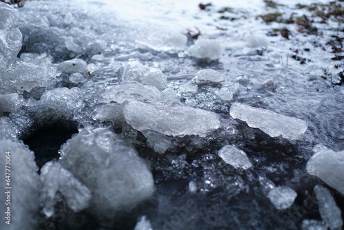 凍った川と氷の粒