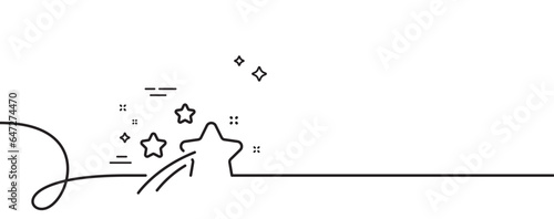 Falling star line icon. Continuous one line with curl. Night sign. Firework symbol. Falling star single outline ribbon. Loop curve pattern. Vector