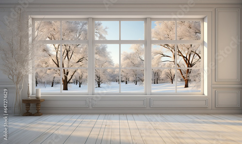 View from the window of an empty white room.