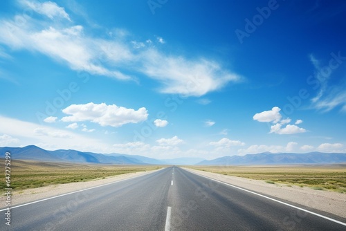 an open road and a blue sky. Generative AI