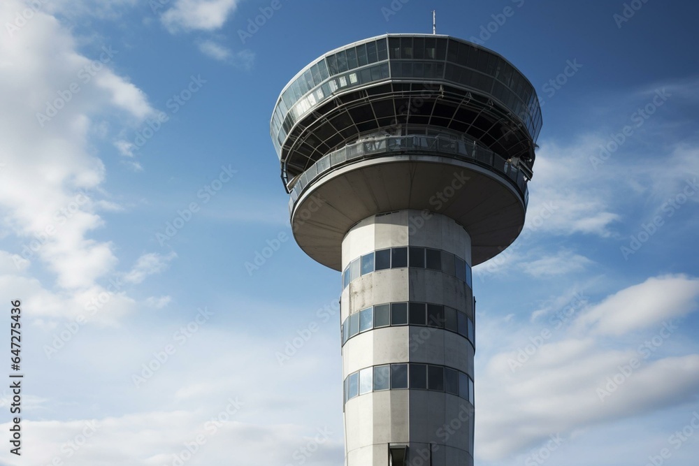 Control tower overseeing air traffic. Generative AI