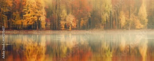 Autumnal textural forest scenic abstract background with motion blur, toned in vintage style, reflection in water. Abstract autumn background with reflection, Generative AI