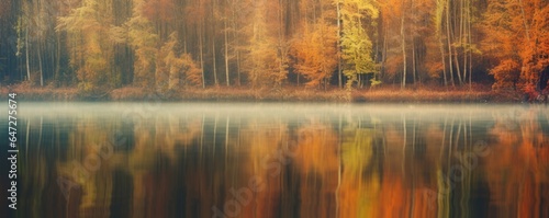 Autumnal textural forest scenic abstract background with motion blur, toned in vintage style, reflection in water. Abstract autumn background with reflection, Generative AI