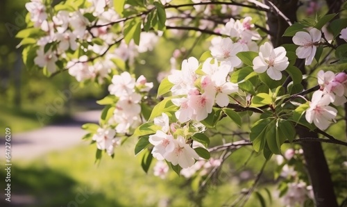 Flowering trees in the spring. Selective focus. spring background, Generative AI