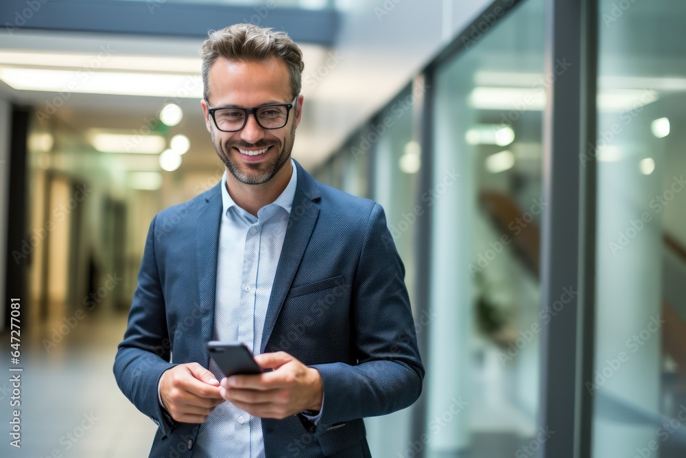 Young businessman as a business consultant writes an SMS on his smartphone Young businessman as a business consultant writes an SMS on his smartphone