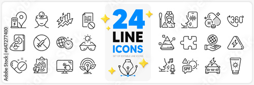 Icons set of 360 degree, Medical pills and Car charging line icons pack for app with Mental health, Microphone, Fitness thin outline icon. Fingerprint, Wrong file, Consumption growth pictogram. Vector