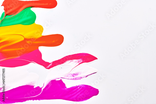 Multicolor abstract background. Colorful acrylic ink blots and stains pattern, wallpaper print, fluid art. Creative backdrop, paint flowing down on white paper.