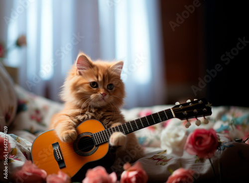 Charming cat Strumming a Melody on Guitar