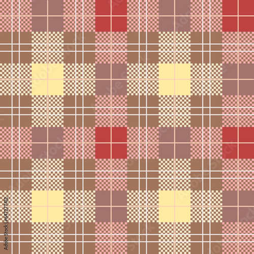 Seamless plaid check patten in red beige and yellow. geometric plaid vector pattern design.