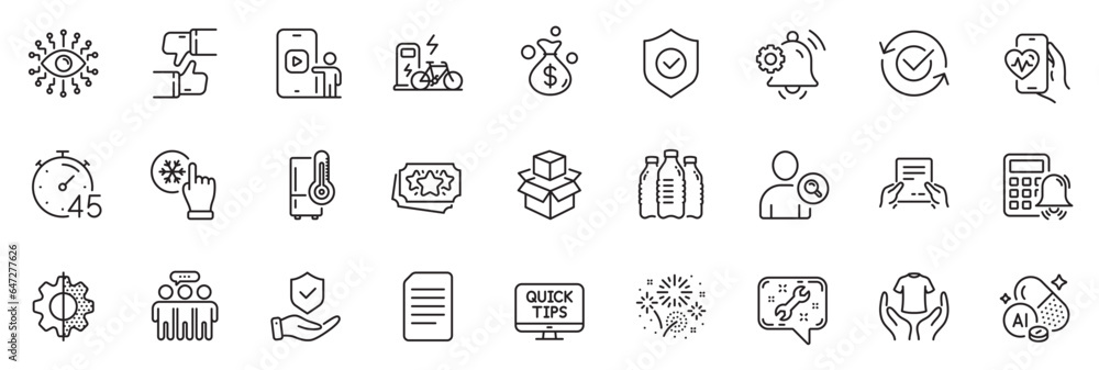Icons pack as Insurance hand, Security shield and Document line icons for app include Refrigerator, Like, Find user outline thin icon web set. Cardio training, Freezing click. Vector Icons pack as Insurance hand, Security shield and Document line icons for app include Refrigerator, Like, Find user outline thin icon web set. Cardio training, Freezing click. Vector